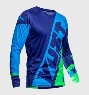 Camiseta para motocross Vust Exo Fast azul marinho e ciano